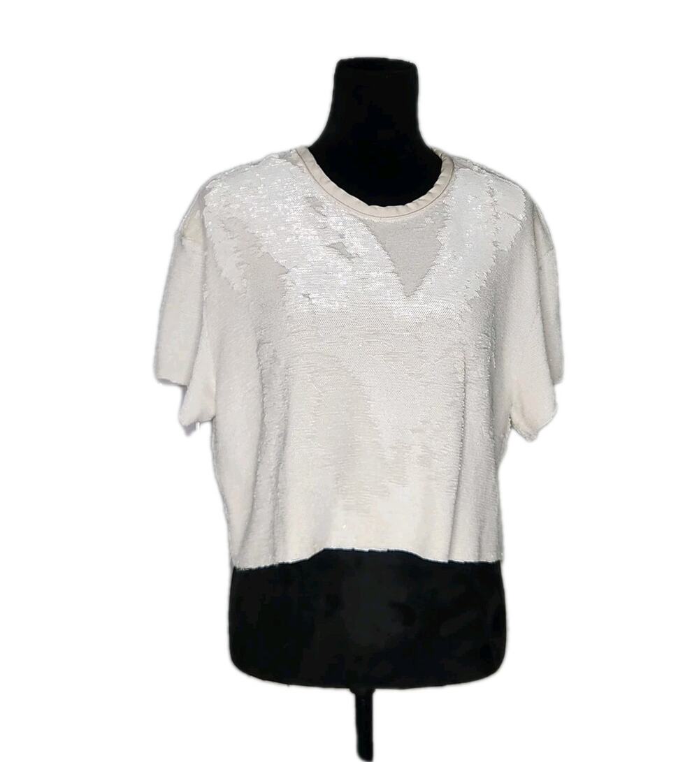 Iro Natesa Oversized Cropped Boxy Crewneck Sequin Tee White Size 36 / Small